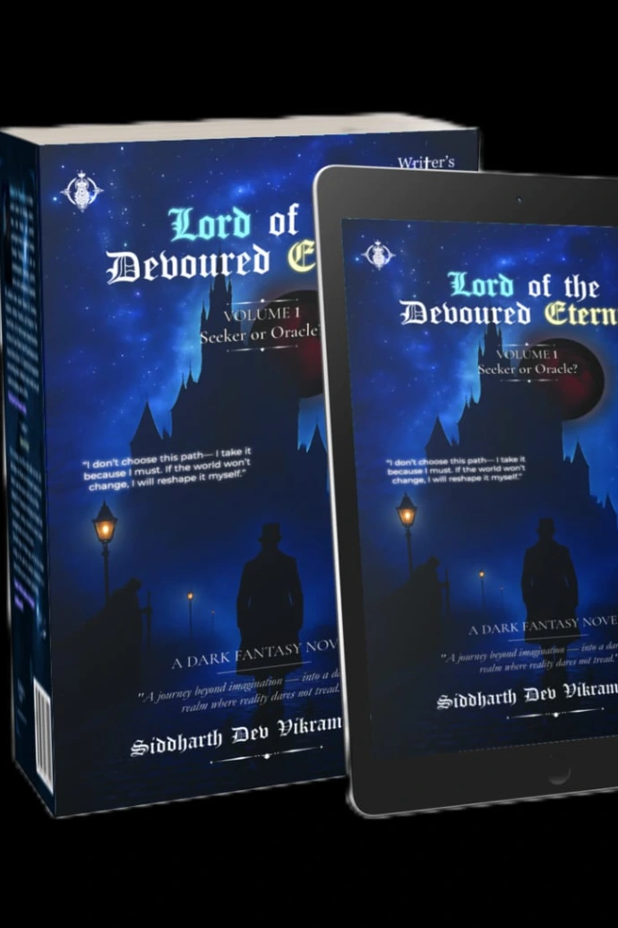 From the young Indian novelist Siddharth Dev Vikramaditya comes a dark fantasy saga that dares to rewrite the boundaries of imagination. This is not just a book — it is the beginning of a universe.  In a world where light is borrowed from a cosmic rift, where the night stretches longer than the day, and where ancient forces whisper beneath the surface of reality, a young seeker rises. Born from shadows, burdened with forbidden knowledge, and bound to an unseen destiny, he steps into a world where every answer hides a darker question.  Welcome to a realm where: magic is dangerous, secrets breathe, dark powers hunt, and mortals walk beside devils, spirits, and forgotten gods.  This novel marks the opening of a massive dark fantasy series, planned to span seven or more volumes, each pulling you deeper into a world shaped by mysteries, cosmic threats, cursed legacies, and powers that should have remained buried.  Prepare yourself. This is the story of a world on the edge of eternal darkness… a world where seekers rise from the night, where the chosen walk a path paved with secrets, and where one boy may hold the key to the fate of all realms.  Enter the universe of shadows. Enter the beginning of a legendary saga.